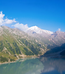 panorama of spectacular scenic Big Almaty Lake