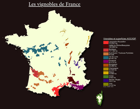Les vignobles de France et leurs superficie