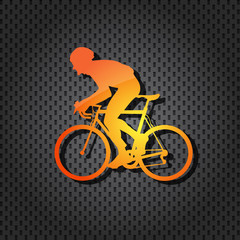 Fototapeta na wymiar vector cyclist orange icon on textured background