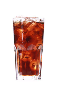 Cola in highball glass, isolated on white background