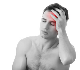 man with headache isolated on white background