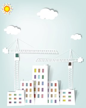Paper City with tower cranes. Clipart image