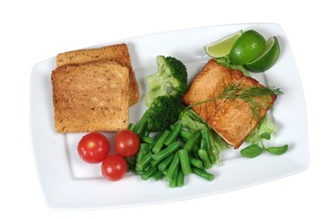 fried salmon with vegetables