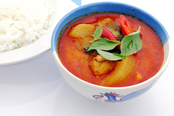 Red curry chicken and rice.