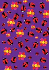 Foto op Plexiglas Lieveheersbeestjes Lieveheersbeestjes en bloemen