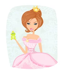 Poster Mooie jonge prinses met een grote groene kikker © diavolessa