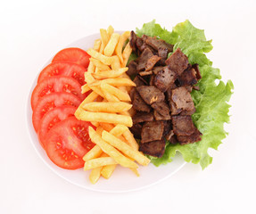 isolated plate of grilled meat and vegetables
