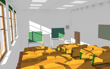 3d render of classroom interior