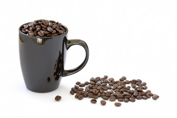 Mug of coffee on white background