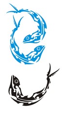 Blue and black tribal fishes