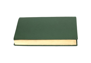 Green books on white background isolated