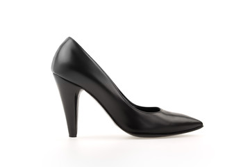 Décolleté high heel pump black leather women shoe on white