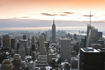 Manhattan Skyline - tramonto con neve