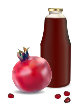 Bottle of juice and ripe piece grenade