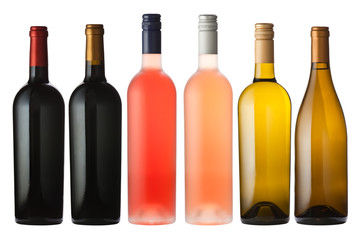 Obraz na płótnie Canvas Mixed wine bottles on white