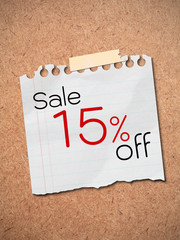 sale off on white paper post on wooden wall isolated. - 39412688