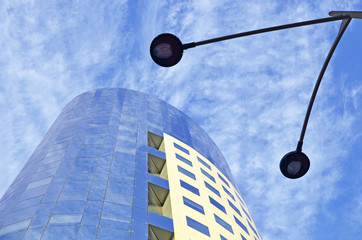 building with light pole