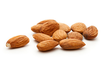 Almonds on the white background