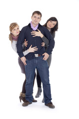 Young people team posing in studio