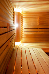 Interior of a hotel sauna, modern wooden design