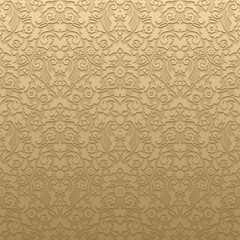 Seamless Damask Pattern 3D Gold