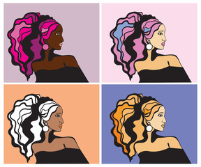 Colorful woman  hairstyle. Popart style. Vector illustration.