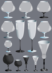 Glass goblets for different alcoholic beverages