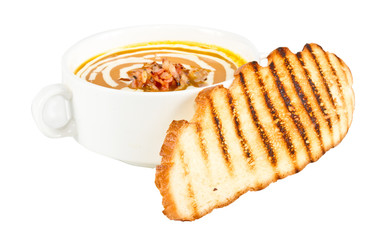 Pumpkin soup with bacon and dread