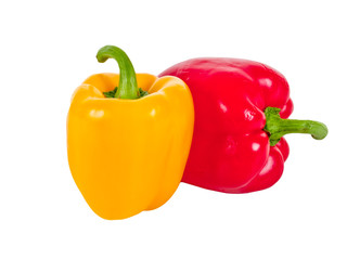 Red and yellow sweet pepper isolated on white background