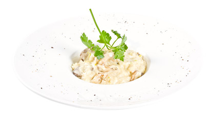 Bowl of mushroom risotto.