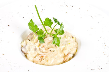 Bowl of mushroom risotto.