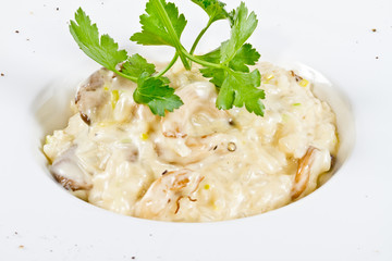 Bowl of mushroom risotto.