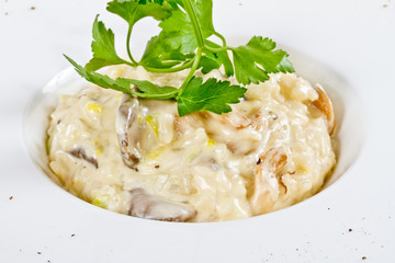 Bowl of mushroom risotto.