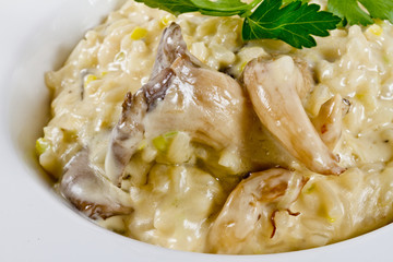 Bowl of mushroom risotto.