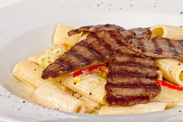 Rigatoni pasta with a beef and sauce