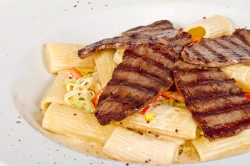 Rigatoni pasta with a beef and sauce