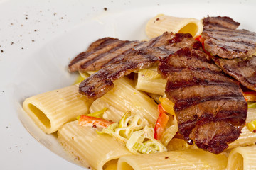 Rigatoni pasta with a beef and sauce