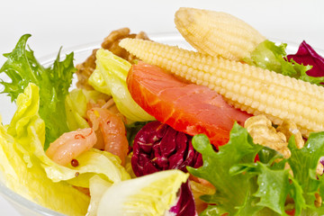 Shrimp cocktail  with corn and salmon