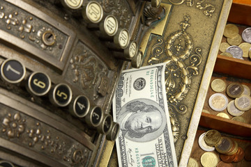 old fiscal cash office with money