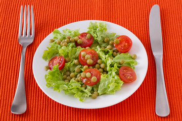 vegetable salad with peas on the plate