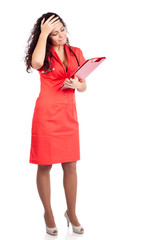 Worried nurse or woman doctor getting bad news