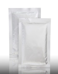plastic package on reflect floor and white background