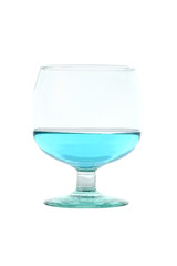Blue beverage drinking glass on white background.