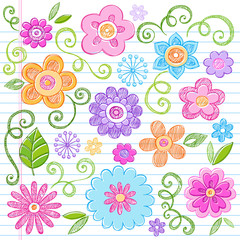 Obraz premium Colorful Flowers Sketchy Doodle Vector Design Elements Set
