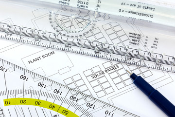 Solar panels drawing with pen and ruler