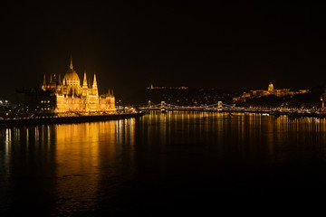hungarian parliament in budapest at night, hungary