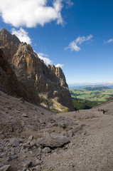 Fototapeta premium Langkofelkar mit Blick auf die Seiser Alm - Dolomiten - Alpen
