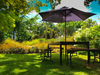 dining table with parasol