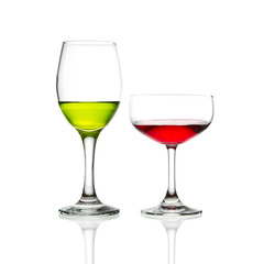 wine glass green and red cocktail isolated