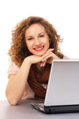 Naklejka premium Portrait of beautiful business woman with laptop